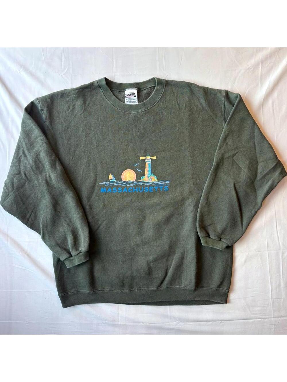 VTG 90s Lighthouse Embroidered Sweatshirt MA Souvenir Crewneck Nautical Tultex - Picture 2 of 5